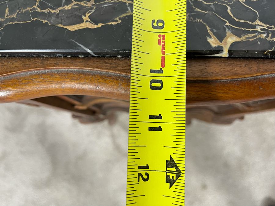 Vintage Carved Wooden 2-Drawer Nightstand Side Table With Black Marble Top 12.5W X 10.5D X 30H [Photo 15]