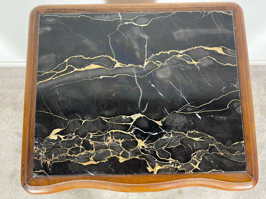 Vintage Carved Wooden 2-Drawer Nightstand Side Table With Black Marble Top 12.5W X 10.5D X 30H [Photo 12]