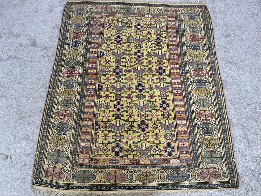 Old Hand Knotted Wool Persian Area Rug Geometric Patterns 50W X 63L [Photo 17]