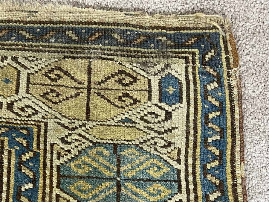 Old Hand Knotted Wool Persian Area Rug Geometric Patterns 50W X 63L [Photo 7]