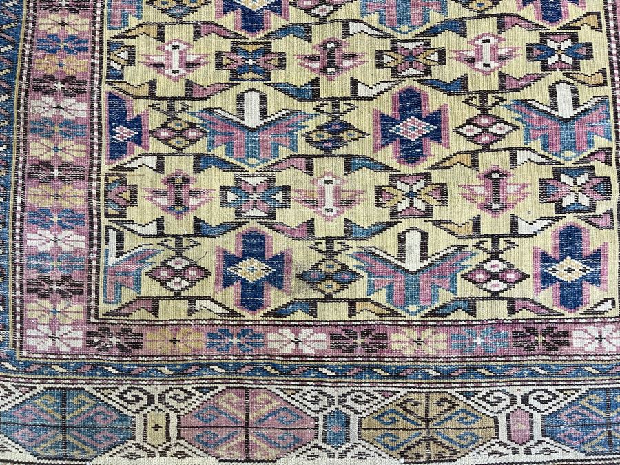 Old Hand Knotted Wool Persian Area Rug Geometric Patterns 50W X 63L [Photo 18]