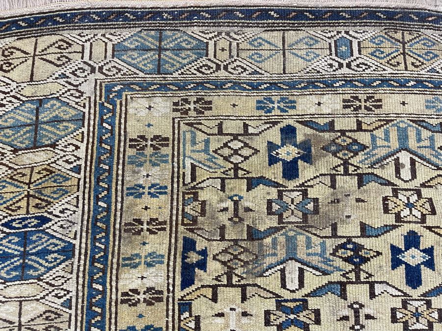 Old Hand Knotted Wool Persian Area Rug Geometric Patterns 50W X 63L [Photo 6]