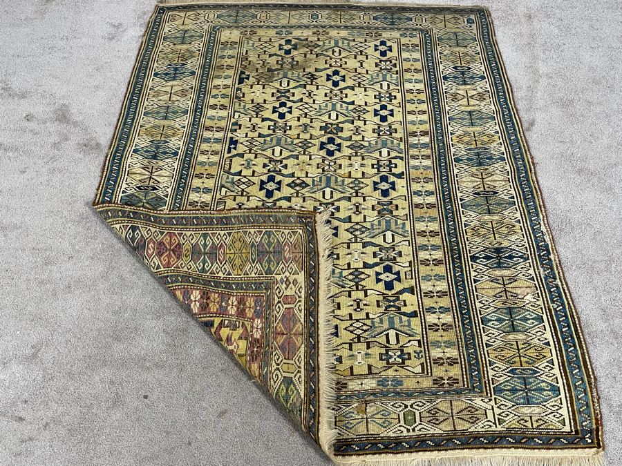 Old Hand Knotted Wool Persian Area Rug Geometric Patterns 50W X 63L [Photo 10]