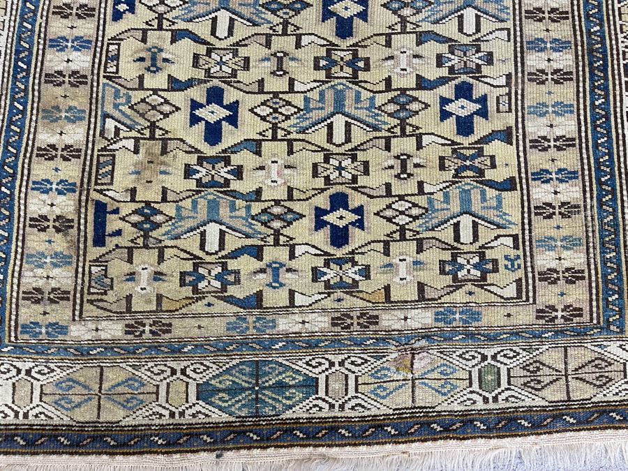 Old Hand Knotted Wool Persian Area Rug Geometric Patterns 50W X 63L [Photo 4]