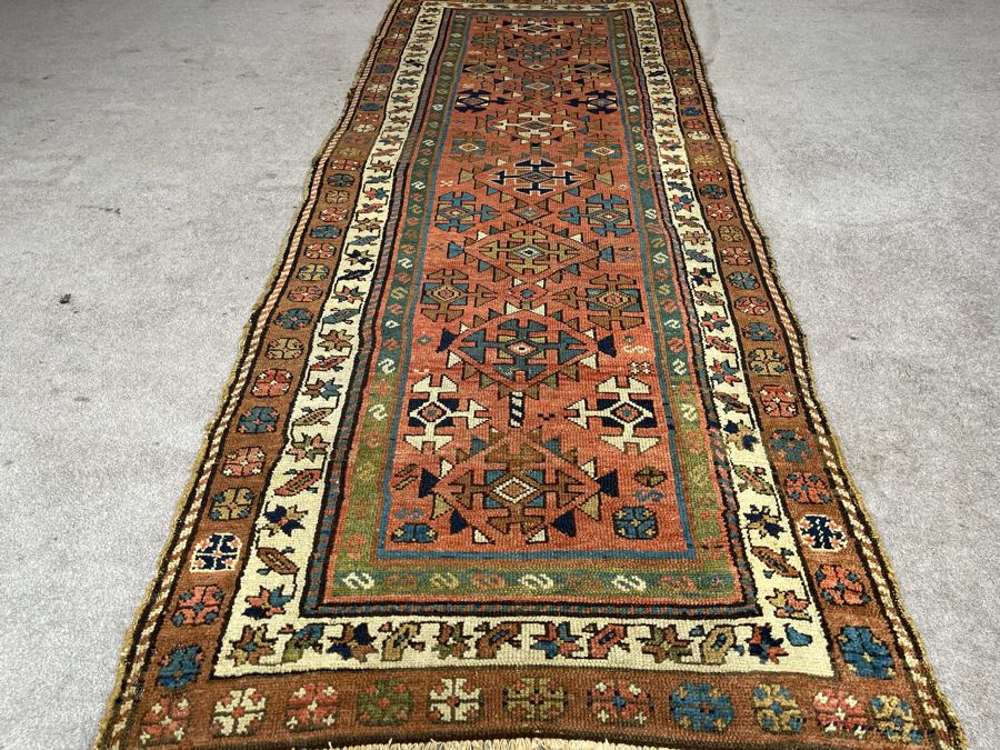 Old Hand Knotted Wool Persian Runner Rug Geometric Patterns 36.5W X 103L [Photo 10]