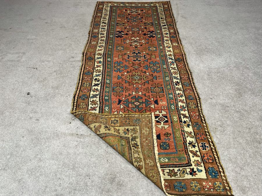 Old Hand Knotted Wool Persian Runner Rug Geometric Patterns 36.5W X 103L [Photo 12]