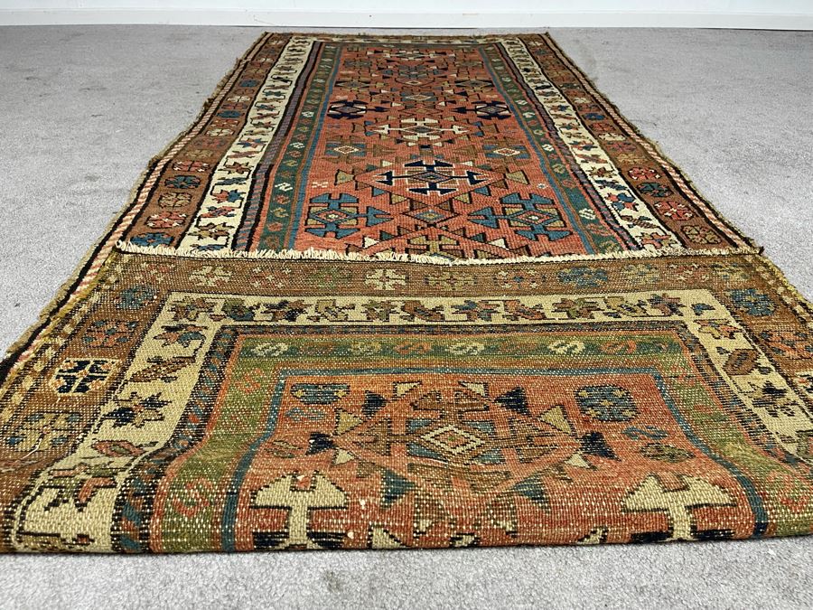Old Hand Knotted Wool Persian Runner Rug Geometric Patterns 36.5W X 103L [Photo 19]