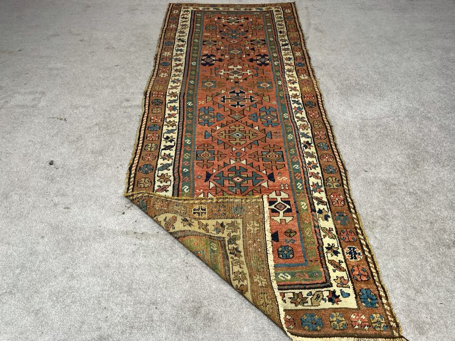 Old Hand Knotted Wool Persian Runner Rug Geometric Patterns 36.5W X 103L [Photo 13]