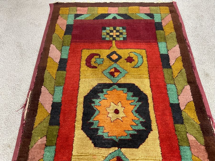 Old Hand Knotted Wool Persian Area Rug With Unusually Bright Colors 26W X 47L [Photo 6]
