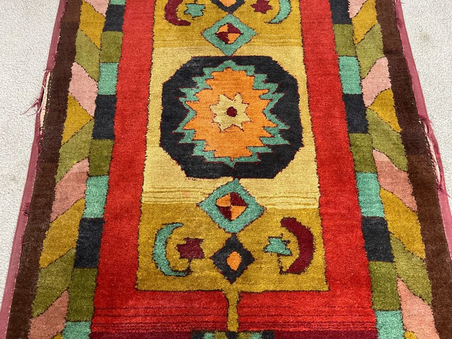 Old Hand Knotted Wool Persian Area Rug With Unusually Bright Colors 26W X 47L [Photo 5]