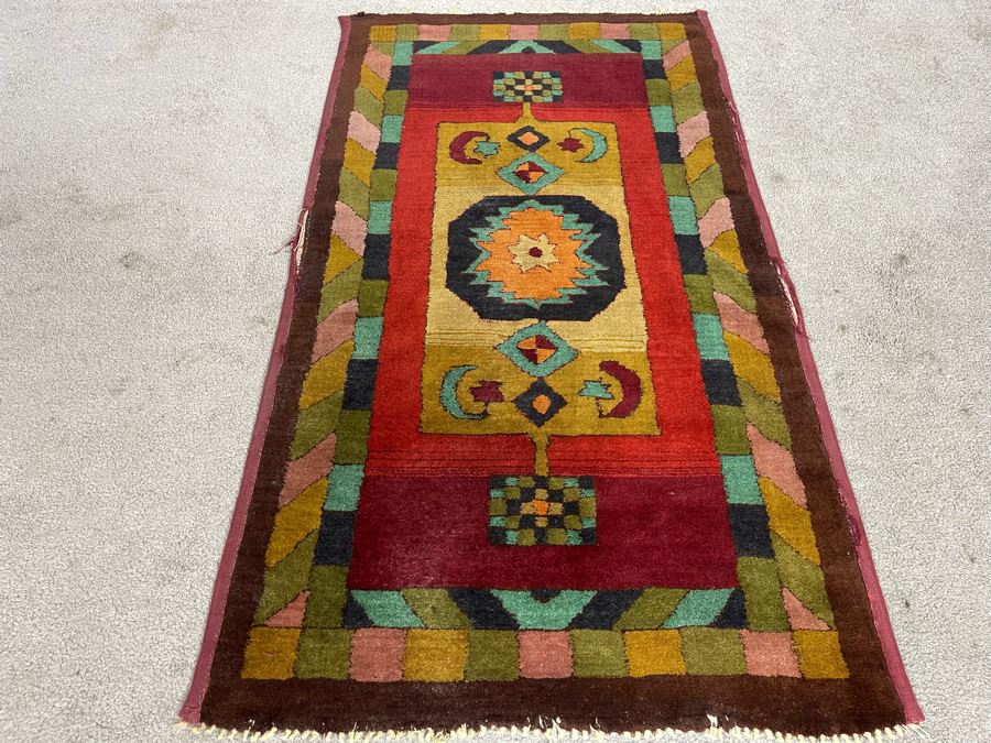 Old Hand Knotted Wool Persian Area Rug With Unusually Bright Colors 26W X 47L [Photo 3]