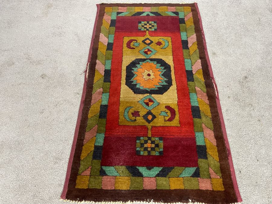 Old Hand Knotted Wool Persian Area Rug With Unusually Bright Colors 26W X 47L [Photo 4]