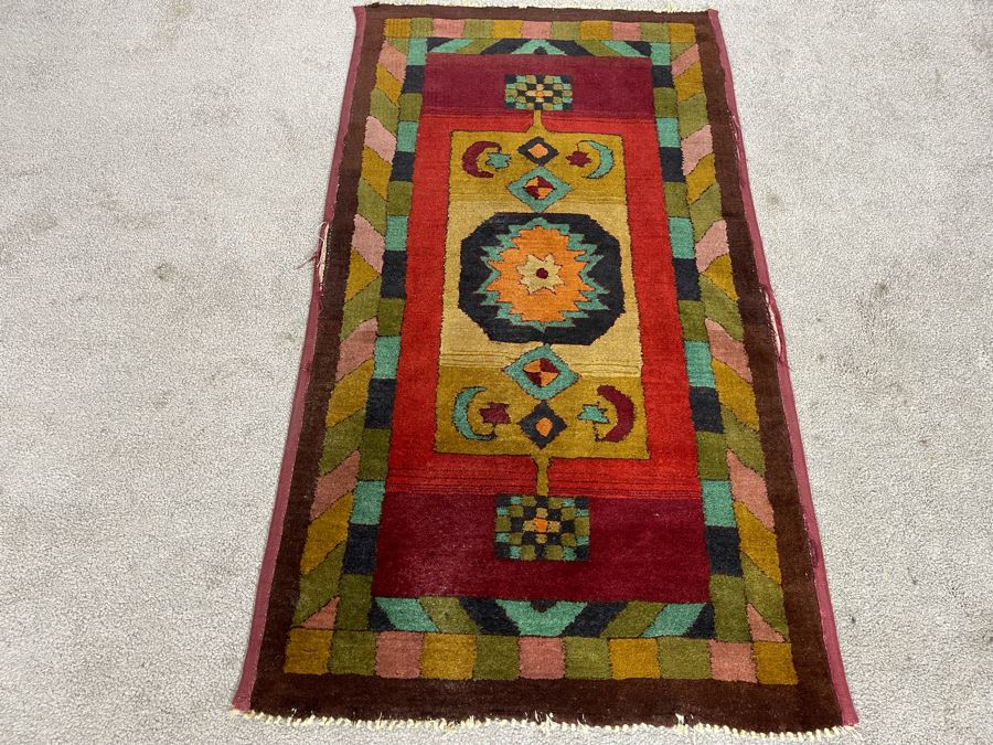 Old Hand Knotted Wool Persian Area Rug With Unusually Bright Colors 26W X 47L [Photo 2]
