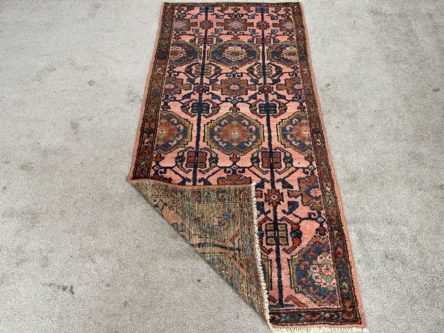 Old Hand Knotted Wool Persian Area Rug 29W X 63L [Photo 4]