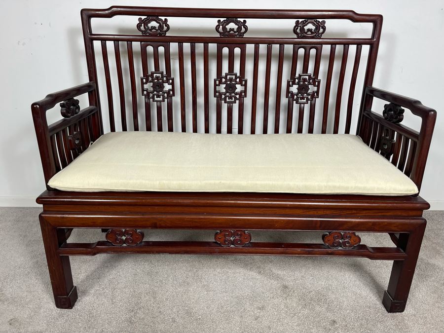 Stunning Chinese Carved Blackwood Rosewood Bench With Cushion 45W X 21D X 38H [Photo 17]