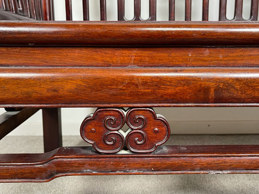 Stunning Chinese Carved Blackwood Rosewood Bench With Cushion 45W X 21D X 38H [Photo 8]