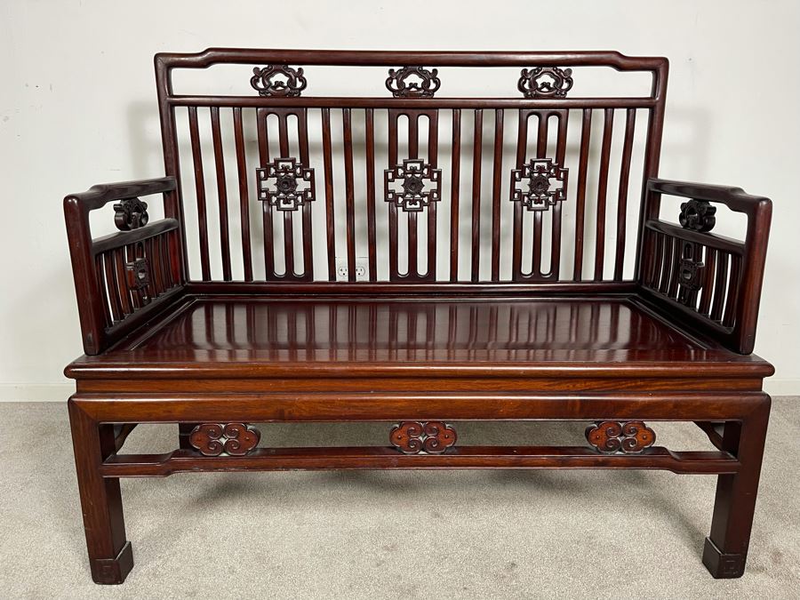 Stunning Chinese Carved Blackwood Rosewood Bench With Cushion 45W X 21D X 38H [Photo 6]