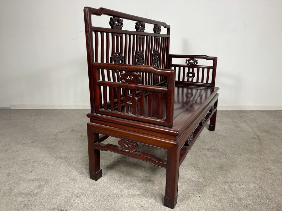 Stunning Chinese Carved Blackwood Rosewood Bench With Cushion 45W X 21D X 38H [Photo 12]