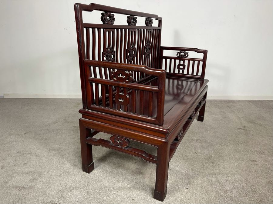 Stunning Chinese Carved Blackwood Rosewood Bench With Cushion 45W X 21D X 38H [Photo 13]