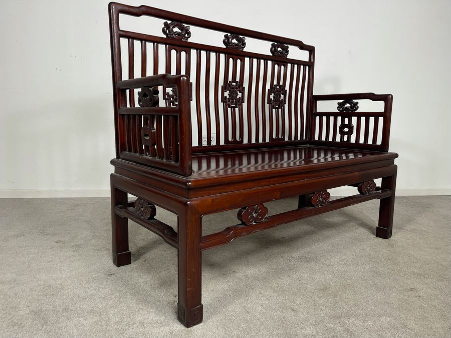 Stunning Chinese Carved Blackwood Rosewood Bench With Cushion 45W X 21D X 38H [Photo 11]