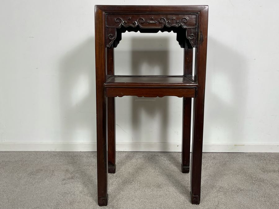 Vintage Chinese Carved Blackwood Rosewood Stand Side Table 16W X 12D X 31H [Photo 15]