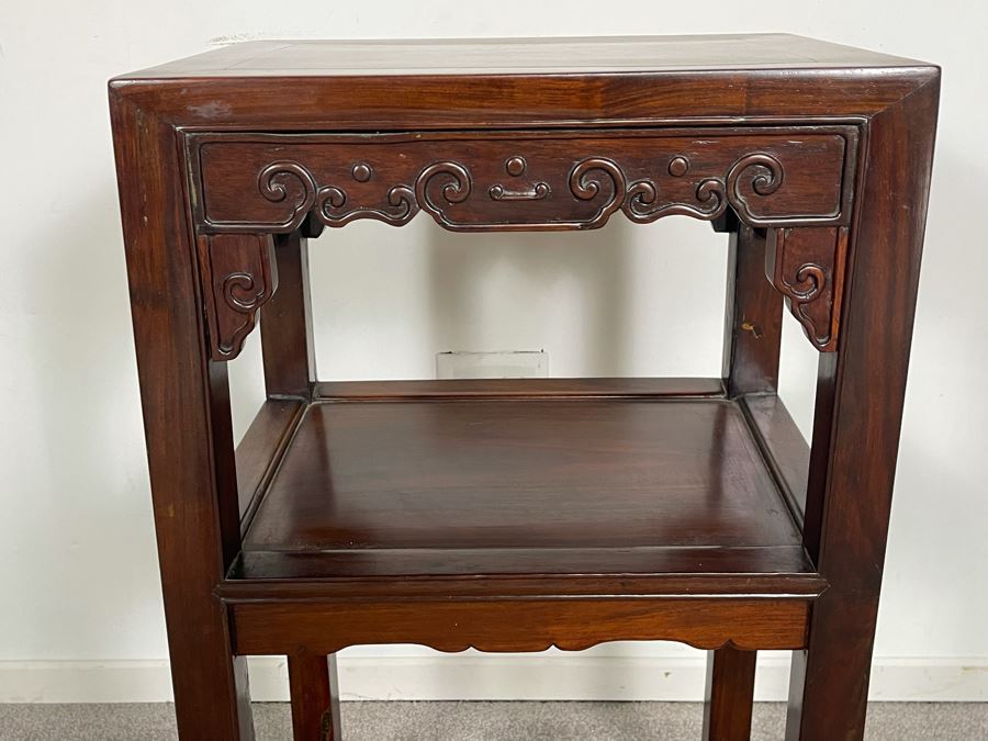 Vintage Chinese Carved Blackwood Rosewood Stand Side Table 16W X 12D X 31H [Photo 4]