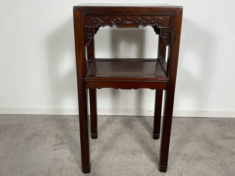 Vintage Chinese Carved Blackwood Rosewood Stand Side Table 16W X 12D X 31H [Photo 16]