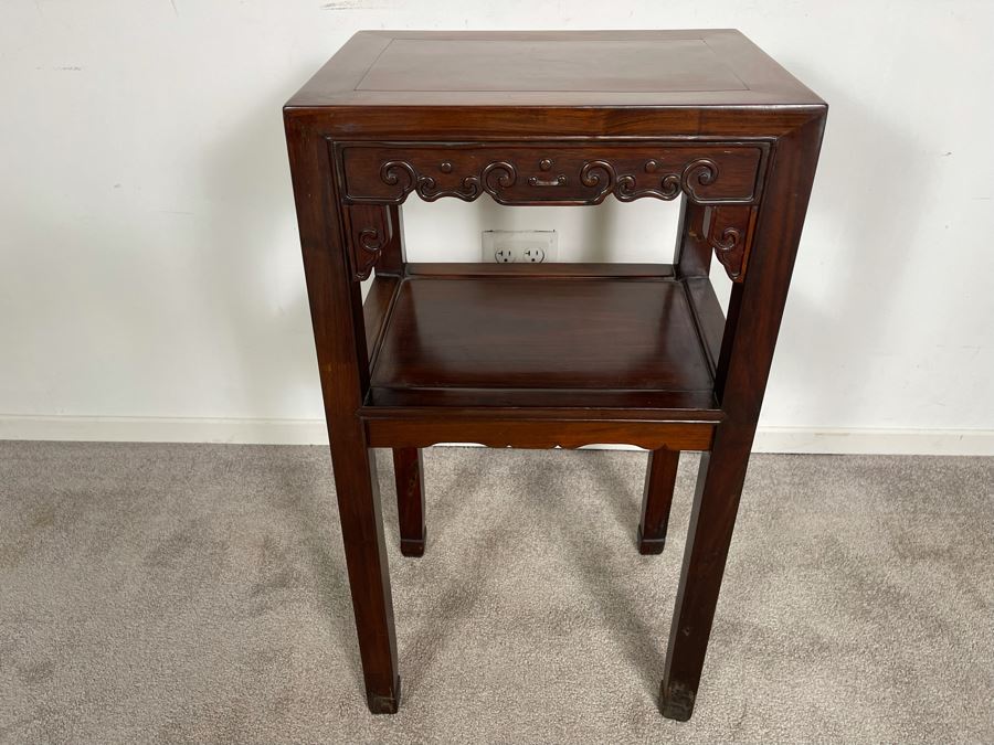 Vintage Chinese Carved Blackwood Rosewood Stand Side Table 16W X 12D X 31H [Photo 3]