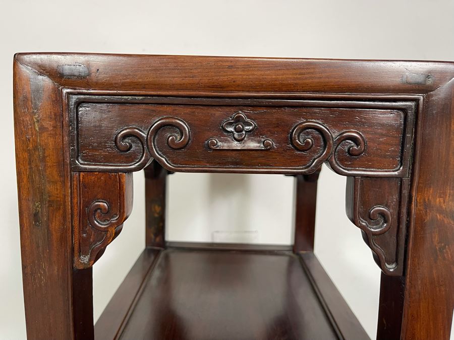 Vintage Chinese Carved Blackwood Rosewood Stand Side Table 16W X 12D X 31H [Photo 13]