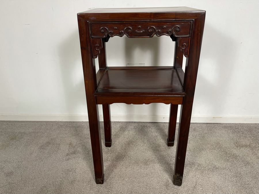 Vintage Chinese Carved Blackwood Rosewood Stand Side Table 16W X 12D X 31H [Photo 2]