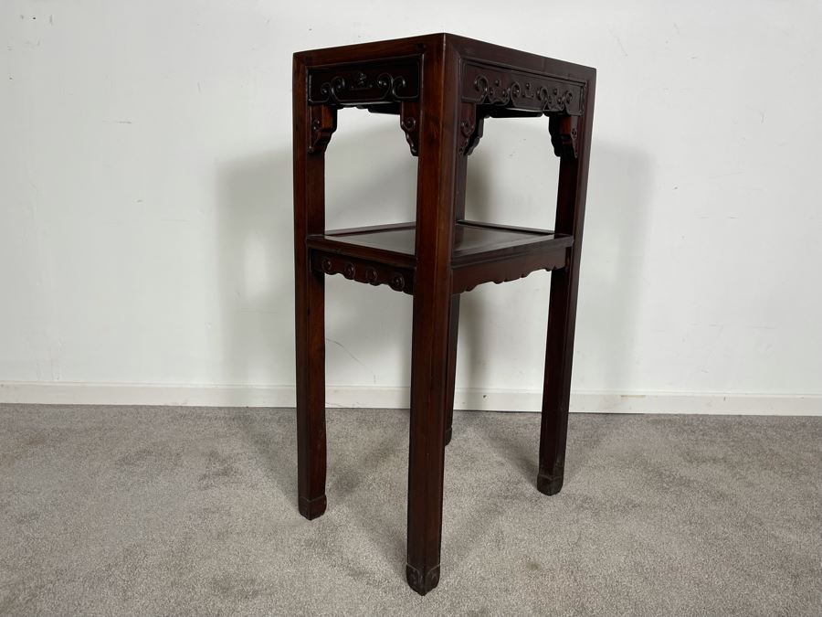 Vintage Chinese Carved Blackwood Rosewood Stand Side Table 16W X 12D X 31H [Photo 9]