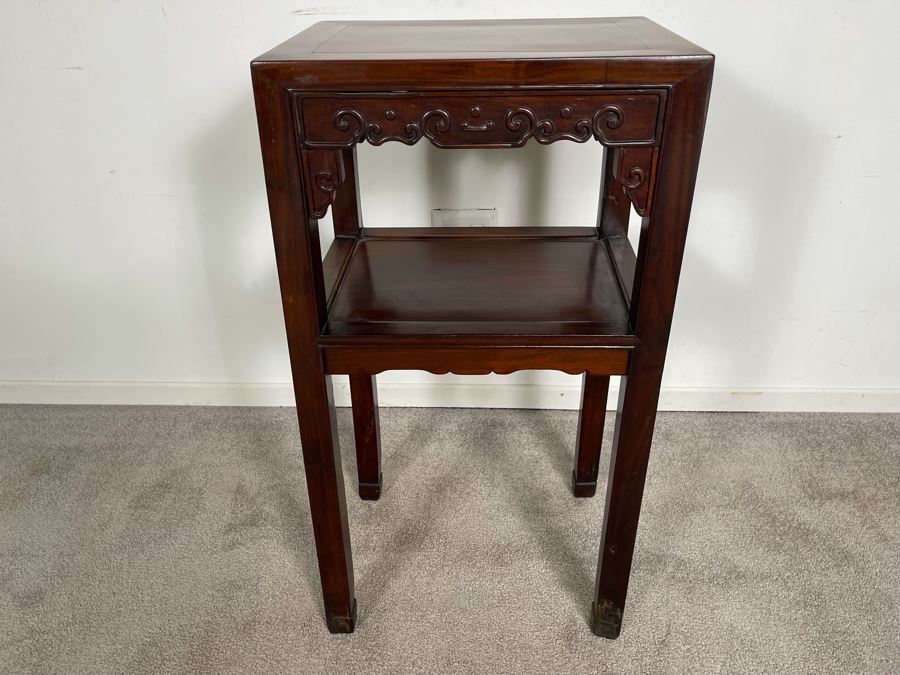 Vintage Chinese Carved Blackwood Rosewood Stand Side Table 16W X 12D X 31H