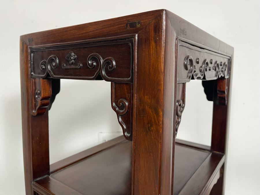 Vintage Chinese Carved Blackwood Rosewood Stand Side Table 16W X 12D X 31H [Photo 11]