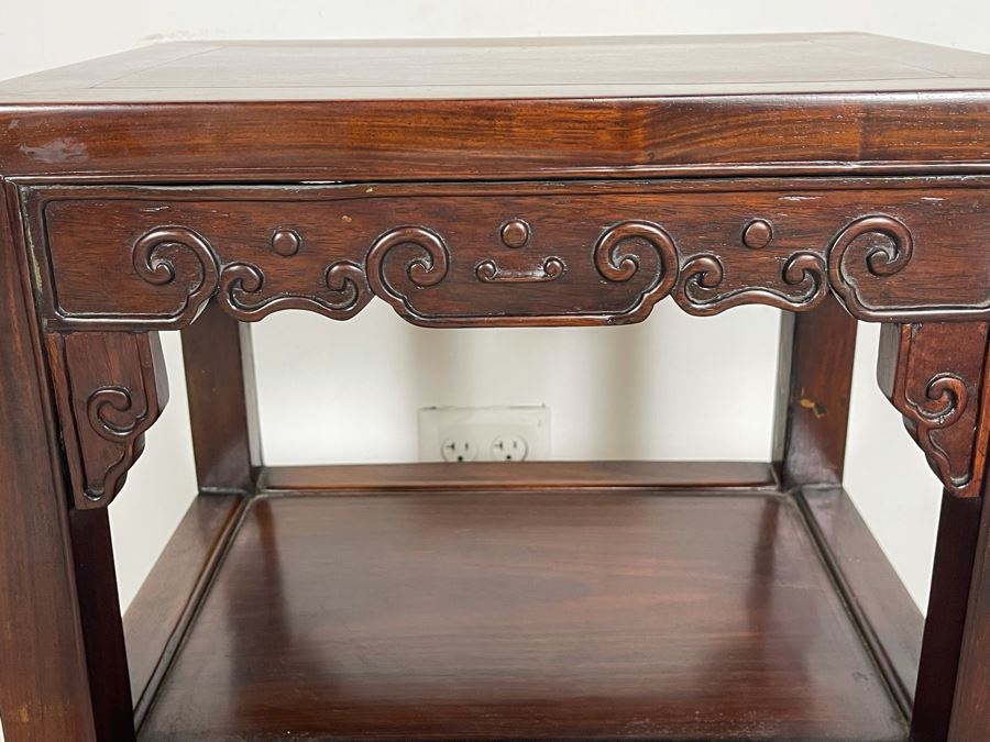 Vintage Chinese Carved Blackwood Rosewood Stand Side Table 16W X 12D X 31H [Photo 5]