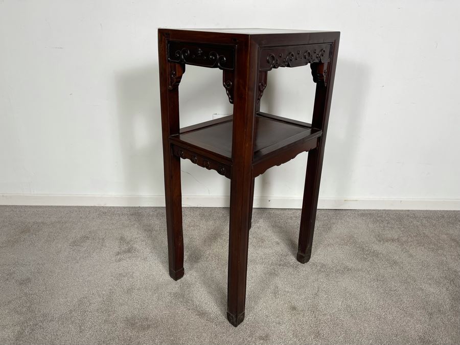 Vintage Chinese Carved Blackwood Rosewood Stand Side Table 16W X 12D X 31H [Photo 10]