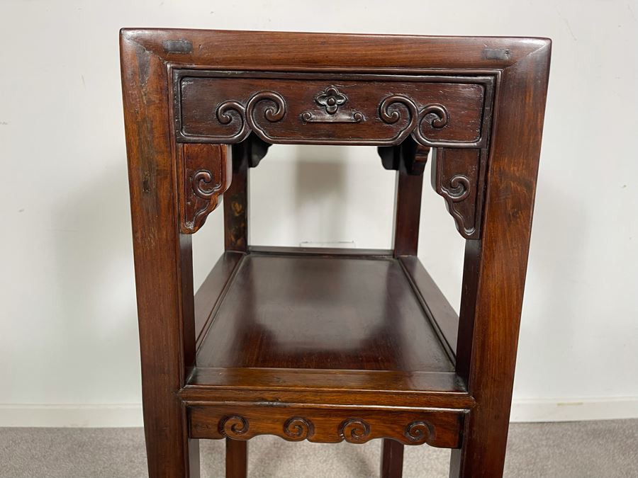 Vintage Chinese Carved Blackwood Rosewood Stand Side Table 16W X 12D X 31H [Photo 12]