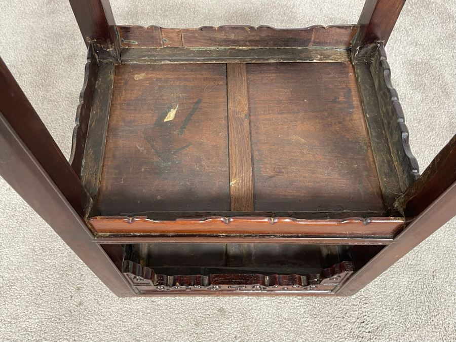 Vintage Chinese Carved Blackwood Rosewood Stand Side Table 16W X 12D X 31H [Photo 20]