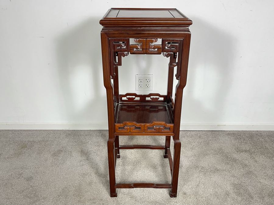 Vintage Chinese Carved Rosewood Stand Side Table 14W X 14D X 36H [Photo 4]