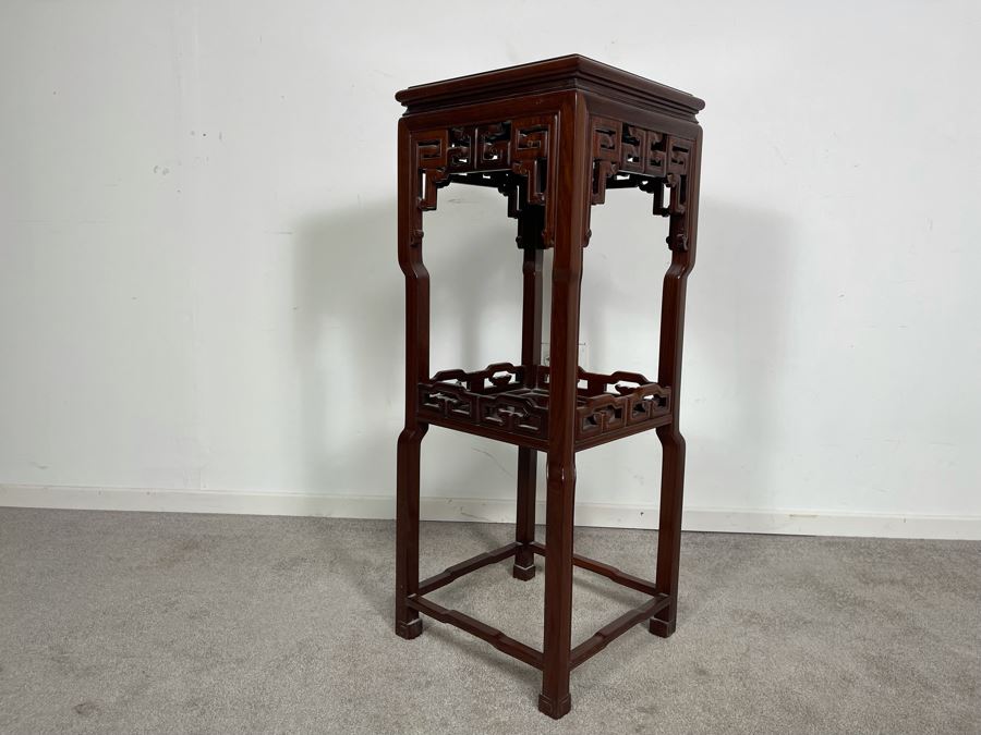 Vintage Chinese Carved Rosewood Stand Side Table 14W X 14D X 36H [Photo 11]