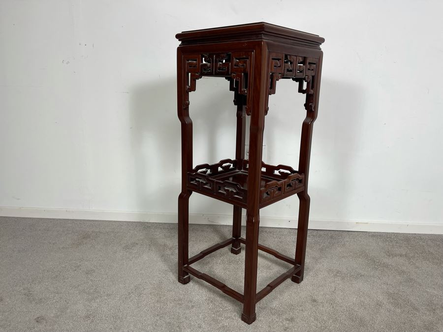 Vintage Chinese Carved Rosewood Stand Side Table 14W X 14D X 36H [Photo 12]