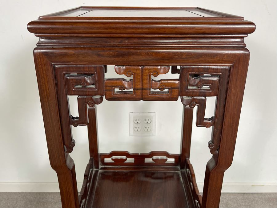 Vintage Chinese Carved Rosewood Stand Side Table 14W X 14D X 36H [Photo 5]