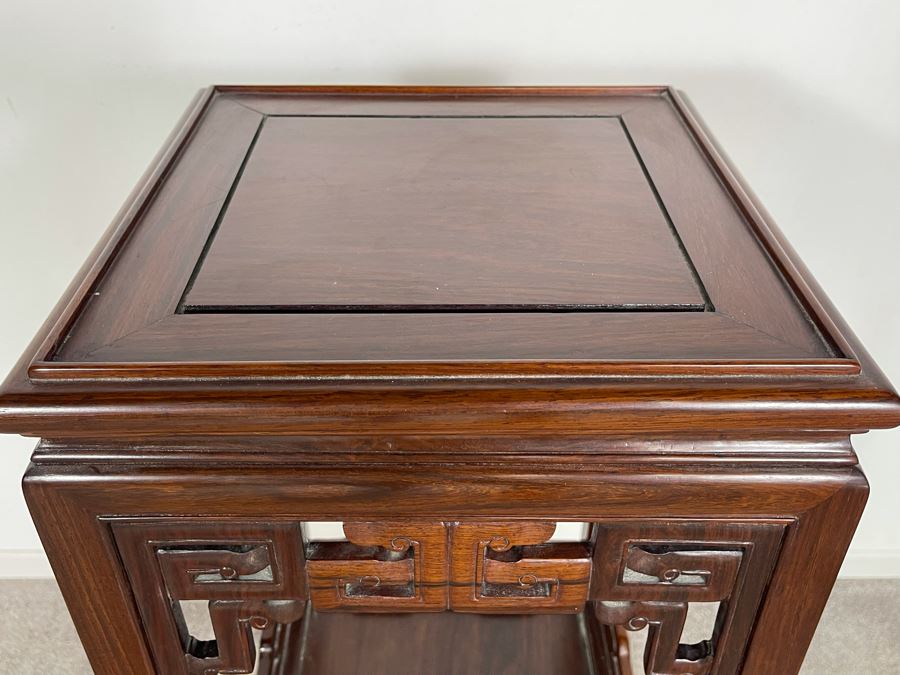 Vintage Chinese Carved Rosewood Stand Side Table 14W X 14D X 36H [Photo 6]