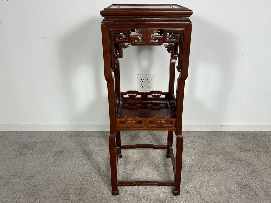 Vintage Chinese Carved Rosewood Stand Side Table 14W X 14D X 36H [Photo 3]