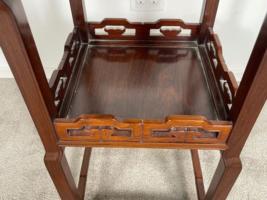 Vintage Chinese Carved Rosewood Stand Side Table 14W X 14D X 36H [Photo 7]