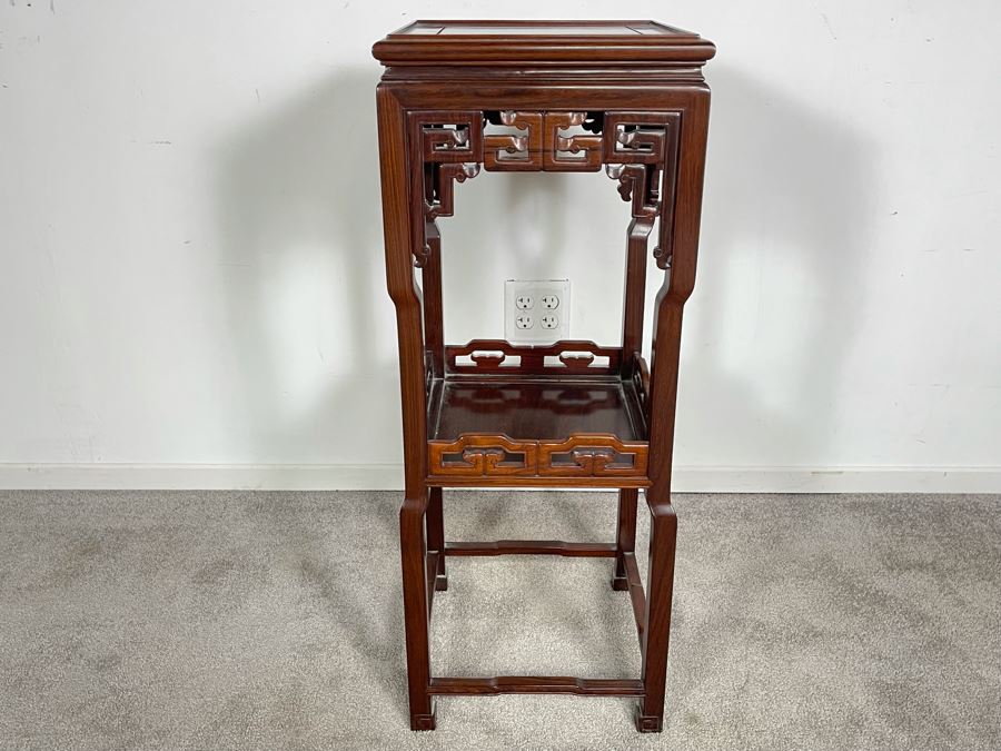 Vintage Chinese Carved Rosewood Stand Side Table 14W X 14D X 36H [Photo 1]