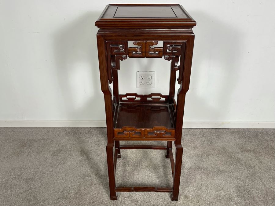 Vintage Chinese Carved Rosewood Stand Side Table 14W X 14D X 36H [Photo 2]