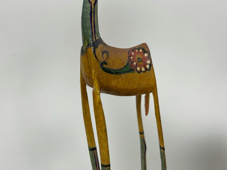 Pair Of Handmade African Sculptures: Metal Giraffe Sculpture From Zimbabwe 15H And Carved Wood Giraffee [Photo 6]