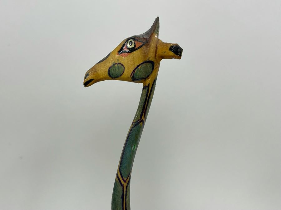 Pair Of Handmade African Sculptures: Metal Giraffe Sculpture From Zimbabwe 15H And Carved Wood Giraffee [Photo 5]