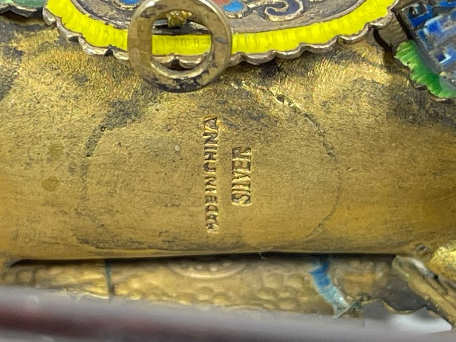 Vintage Chinese Silver Cloissone Horse On Wooden Stand Signed Silver Made In China 147.8g [Photo 24]