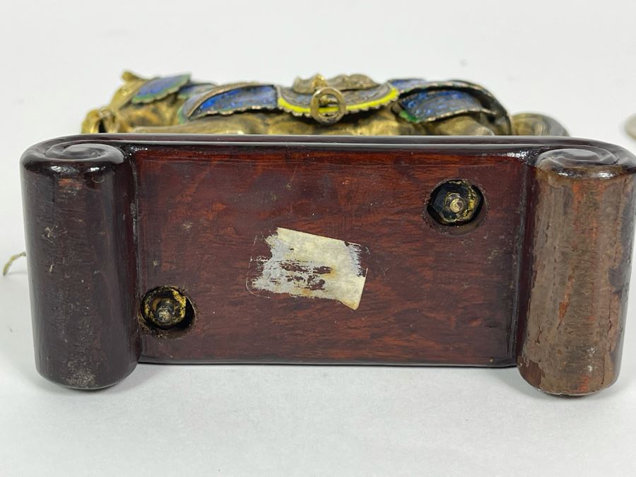 Vintage Chinese Silver Cloissone Horse On Wooden Stand Signed Silver Made In China 147.8g [Photo 21]